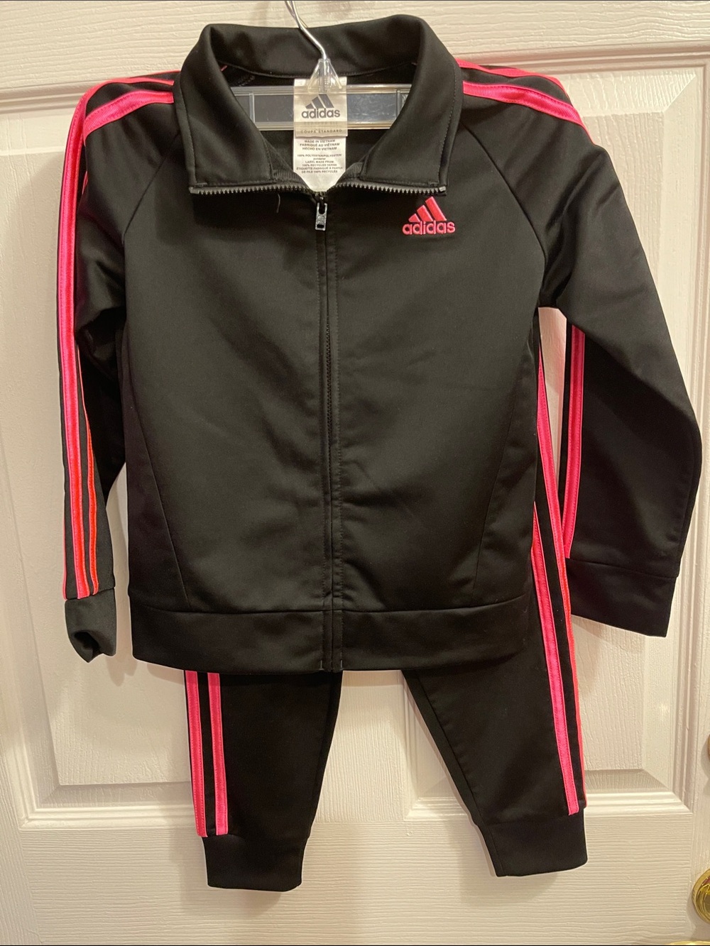 adidas Official Black Track Jacket and Pants with Pink Stripes